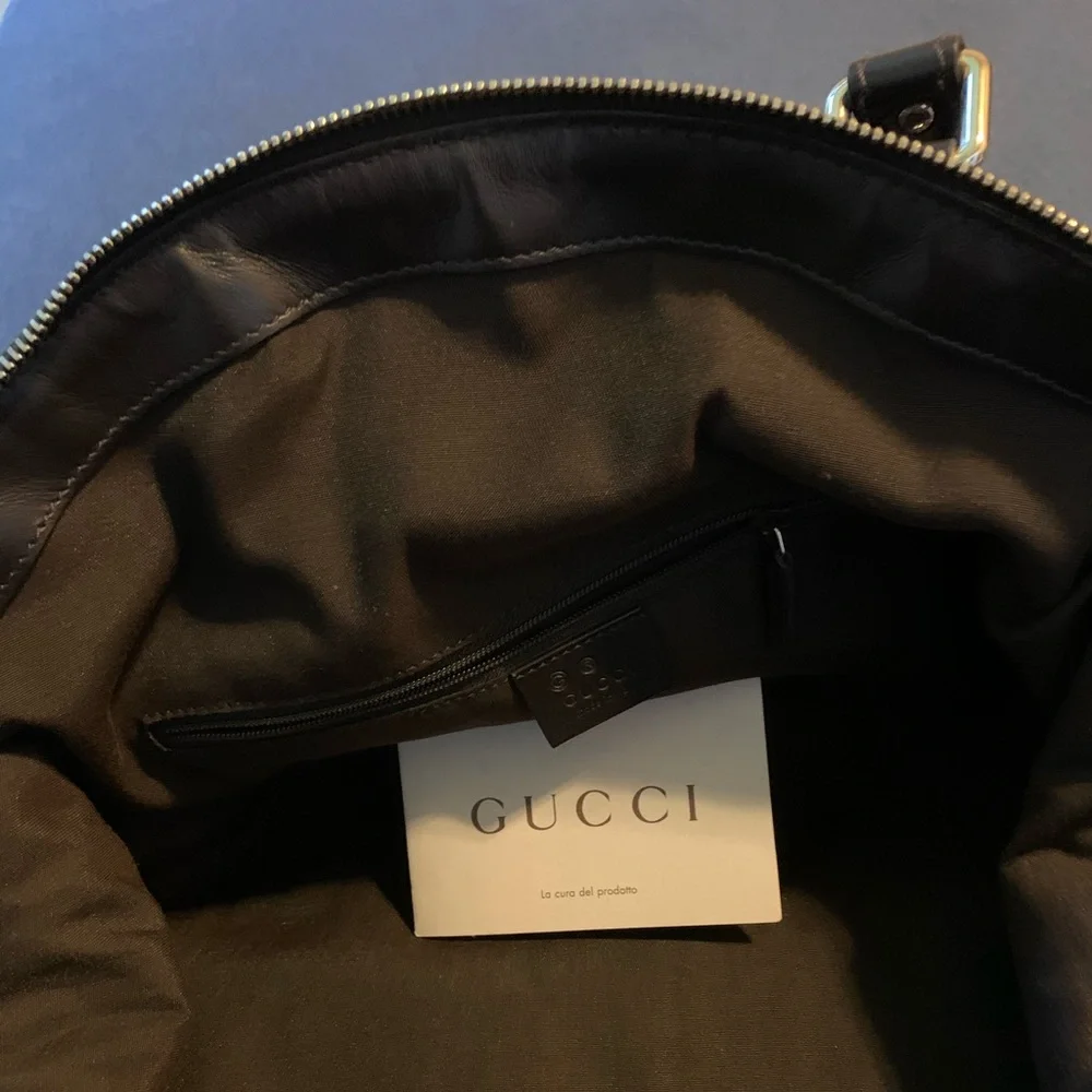 Gucci Black Embossed GG Shoulder Bag with Logo Charm